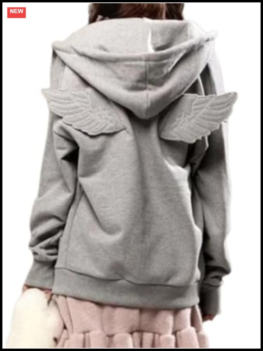 Women Angel Wing Embroidered Zip Hoodie Oversized Long Sleeve
